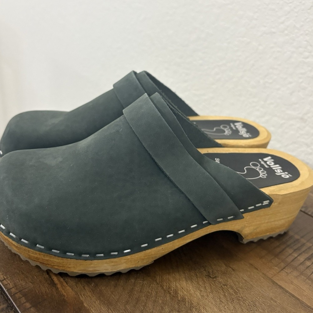 Wooden clogs Blue suede Vollsjo Swedish style US Shoe Size (Women's) 6.5 NEW